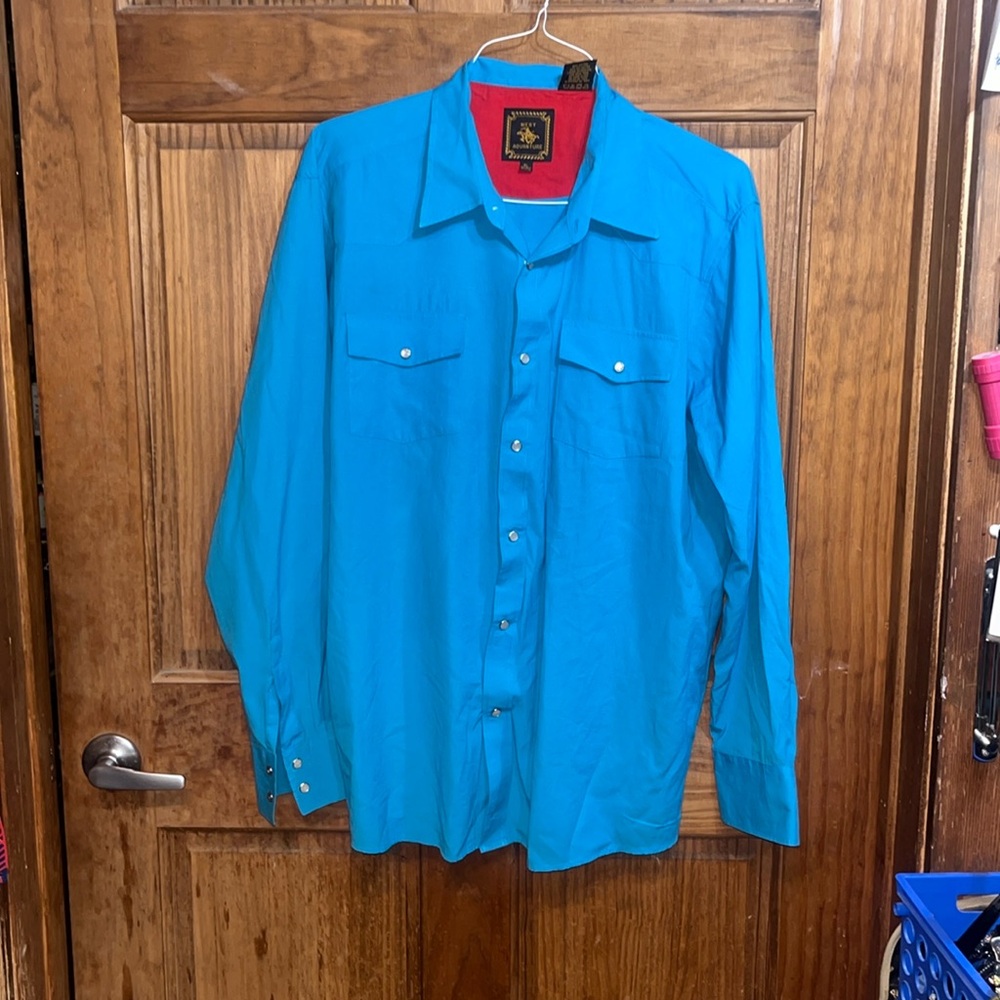 Men’s turquoise western button-down, long sleeve collar shirt, XL